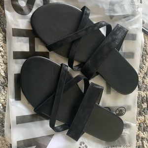 SHEIN black leather sandals - BRAND NEW
